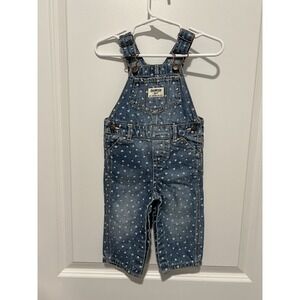 Oshkosh Overalls Denim Jean Blue with White Hearts Size 9 Months‎ 100% Cotton
